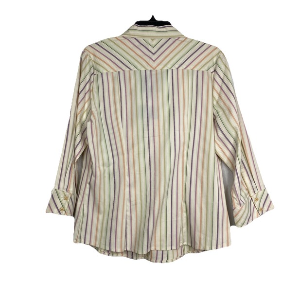 George Stretch Whipped Cream Colorful Pin-stripe Button Up Women's L 3/4 Sleeve - Picture 2 of 16